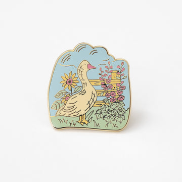 Goose with Sunflower Enamel Pin