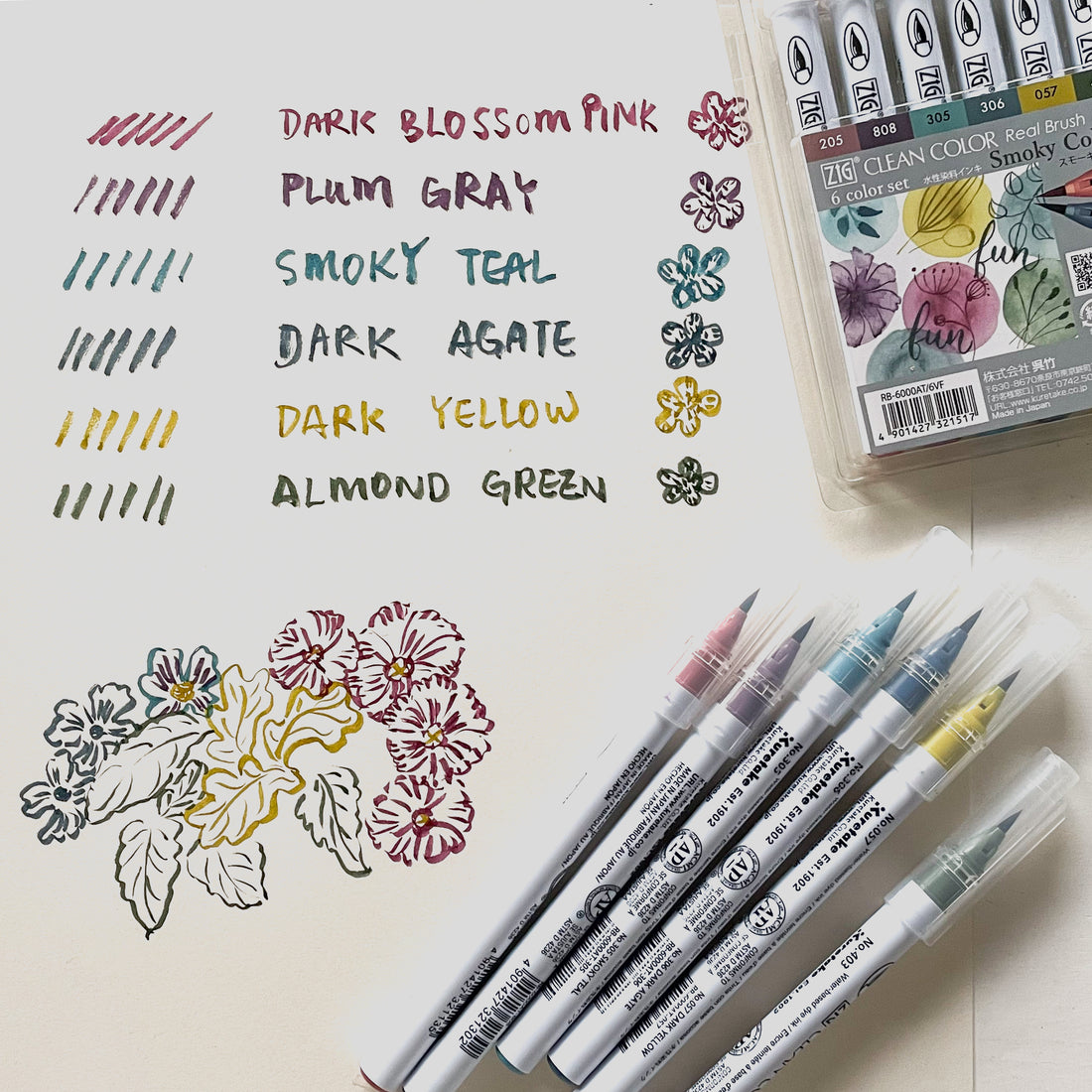Kuretake ZIG CLEAN COLOR Real Brush 6 colors set Smoky Colors