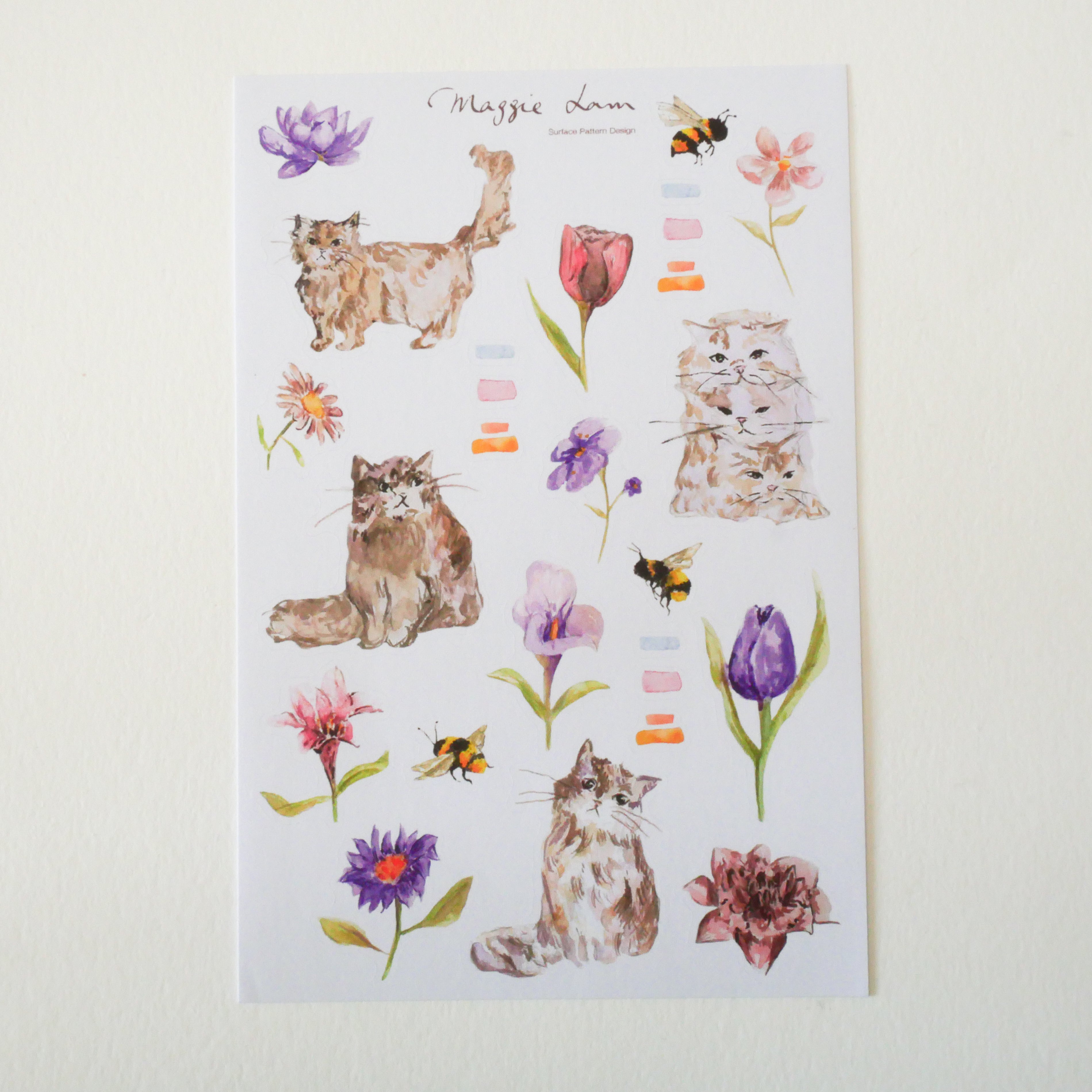 Cute Kittens with Flowers Paper Sticker Sheets