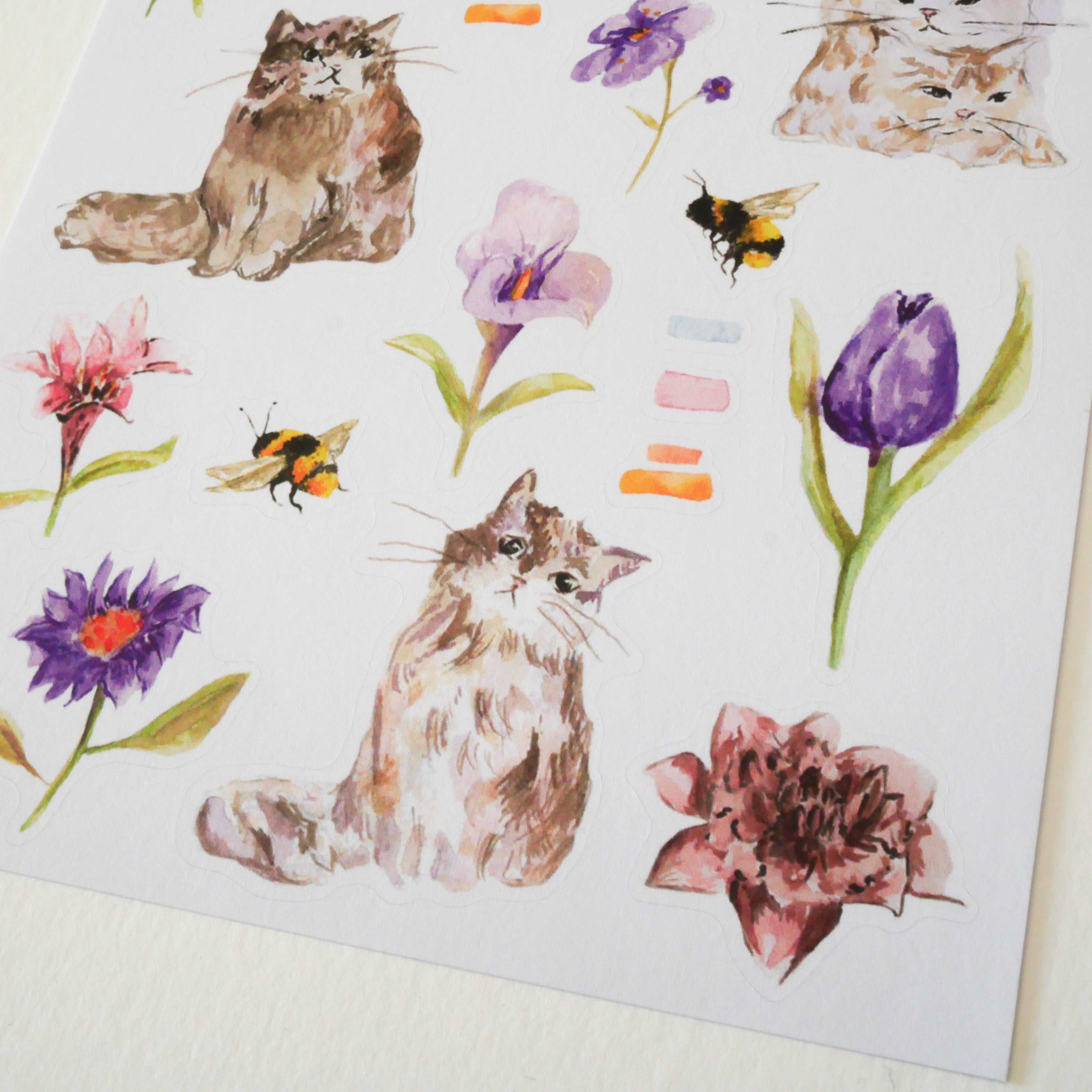 Cute Kittens with Flowers Paper Sticker Sheets