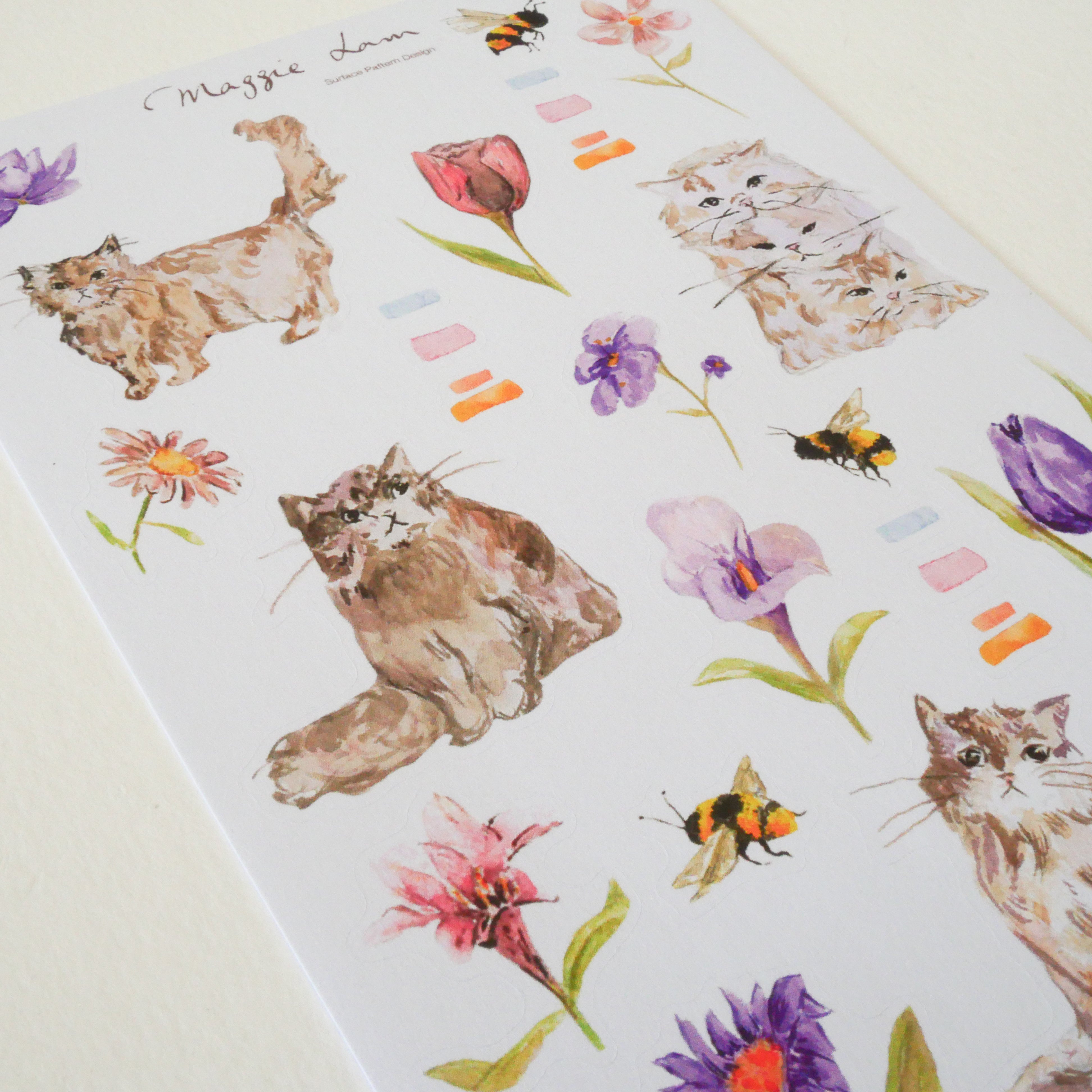 Cute Kittens with Flowers Paper Sticker Sheets