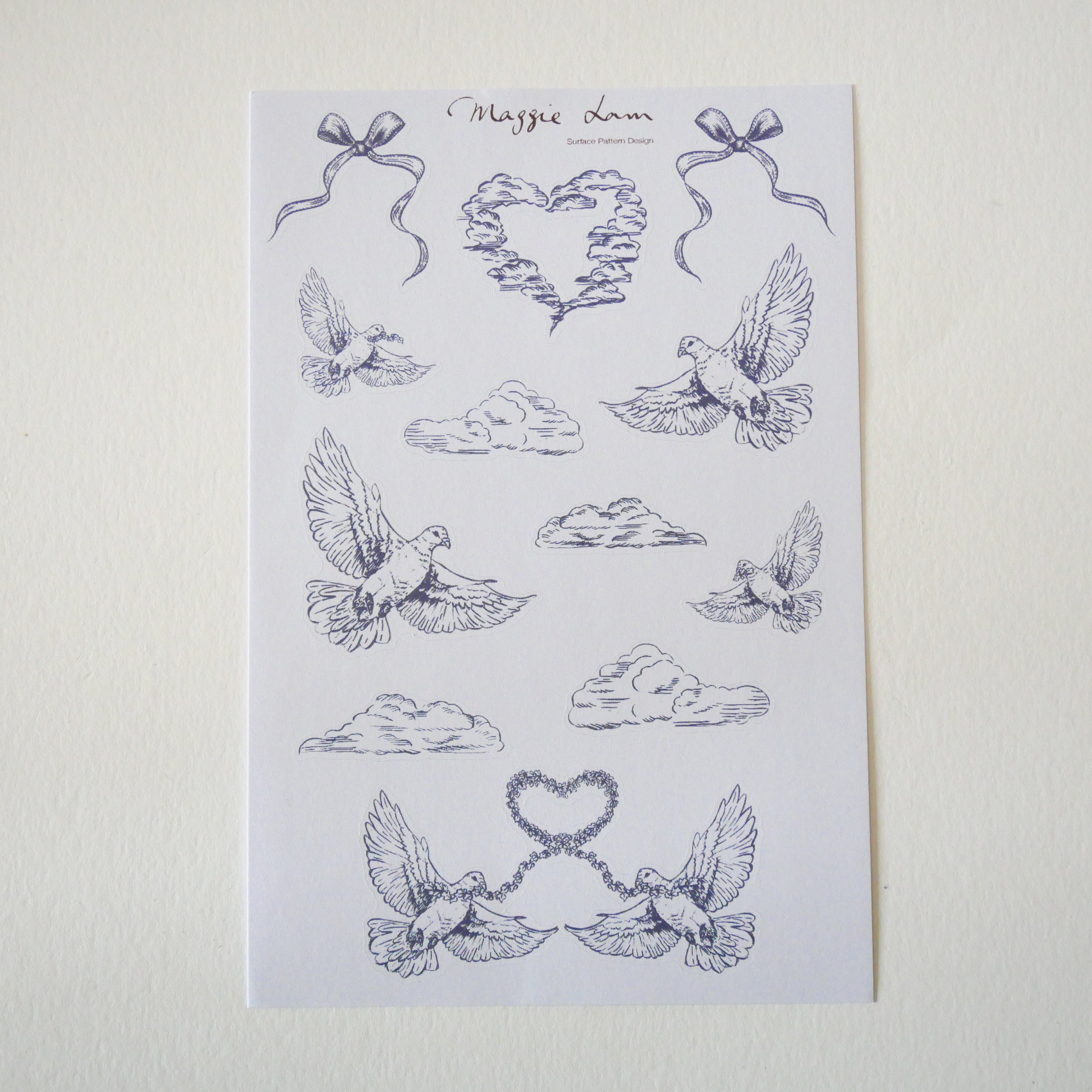 Love & Peace in Blue Grey Paper Sticker Sheets