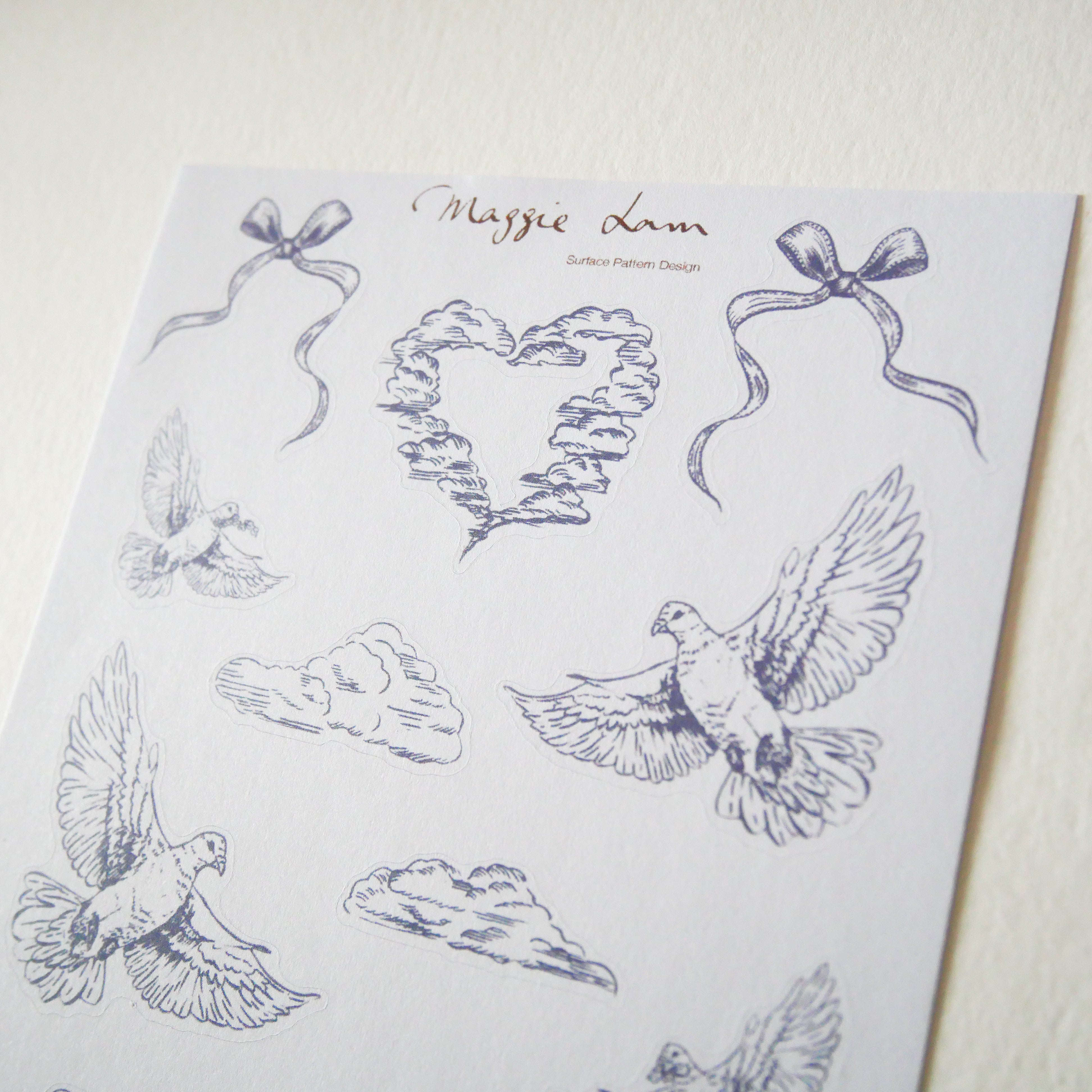 Love & Peace in Blue Grey Paper Sticker Sheets