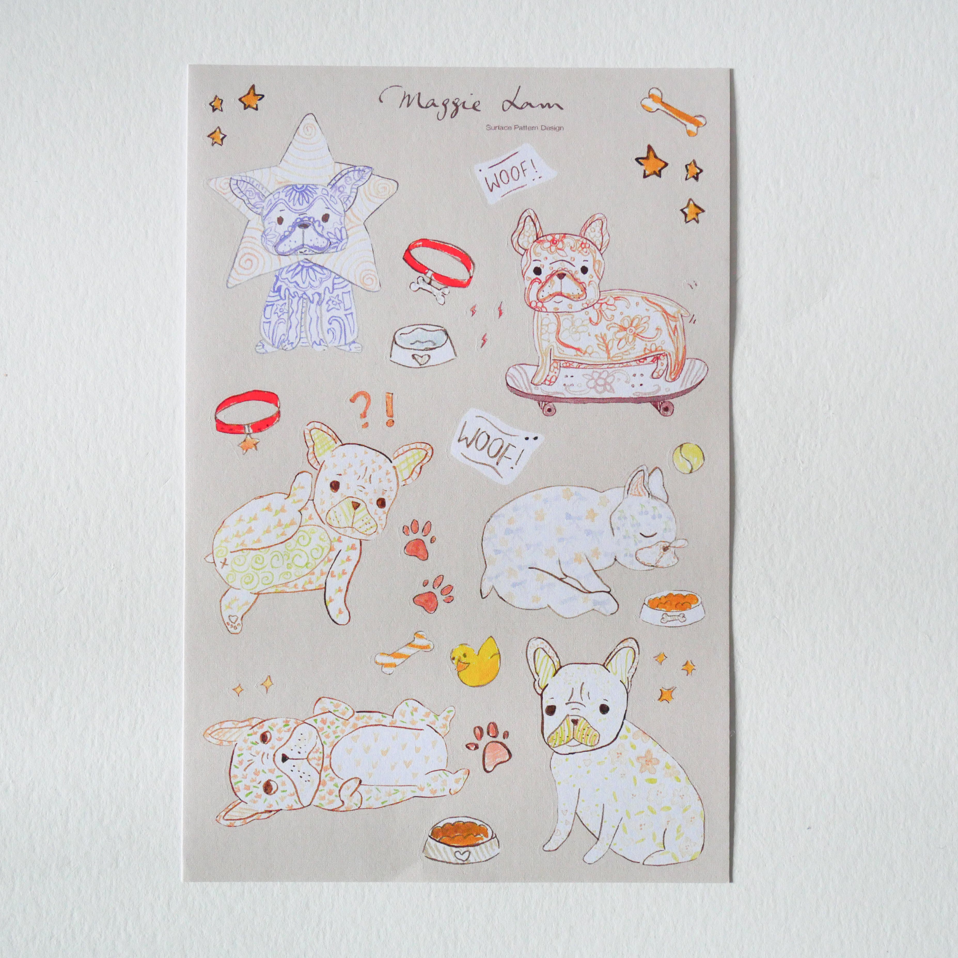 Charming Bulldogs Paper Sticker Sheets