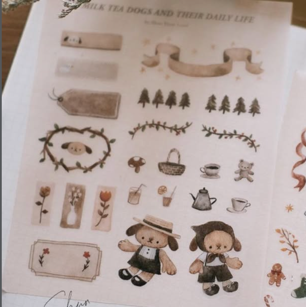 Milk Tea Dogs and Their Daily Life Sticker Sheet