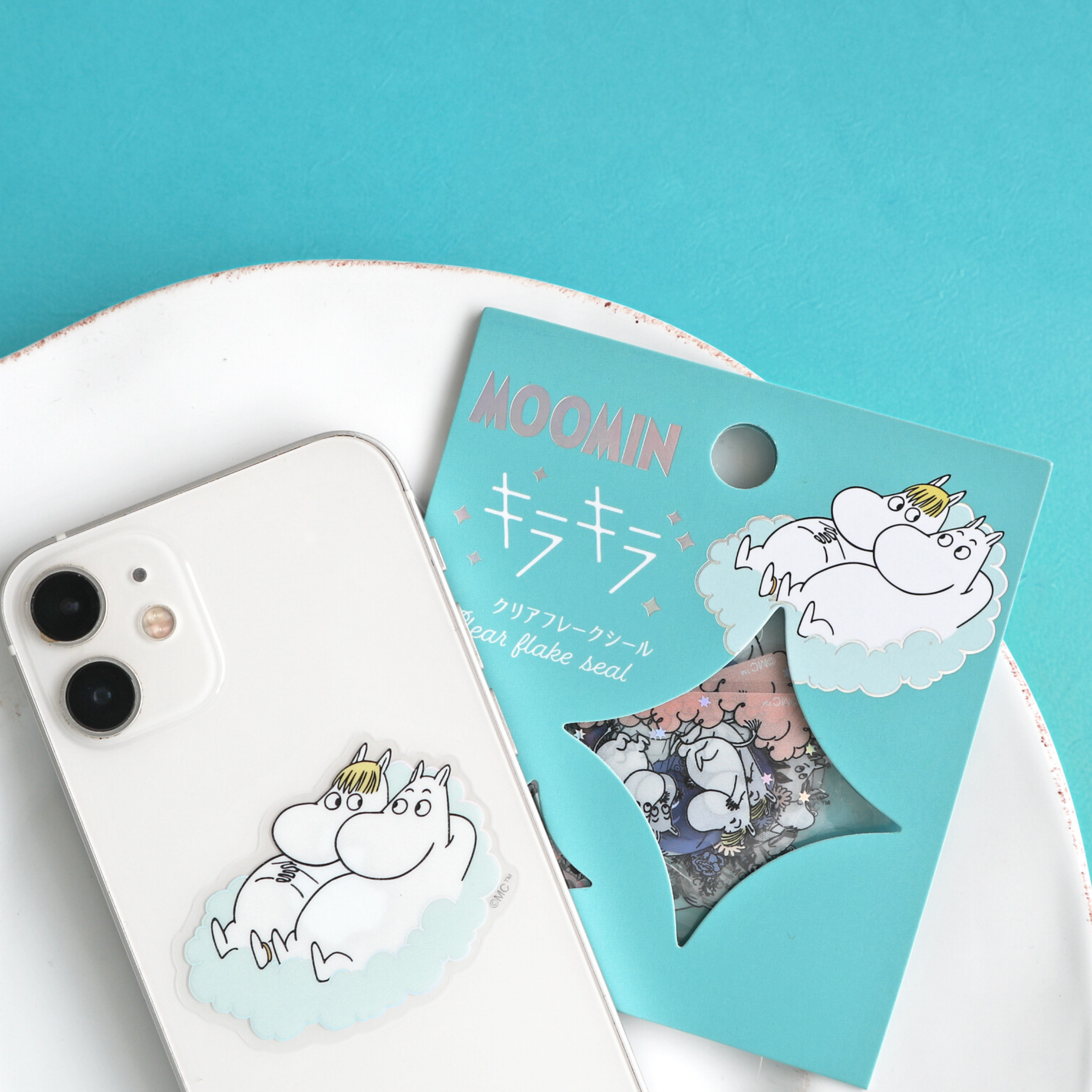 Moomintroll and Snorkmaiden from MOOMIN Sparkle Transparent Flake Stickers