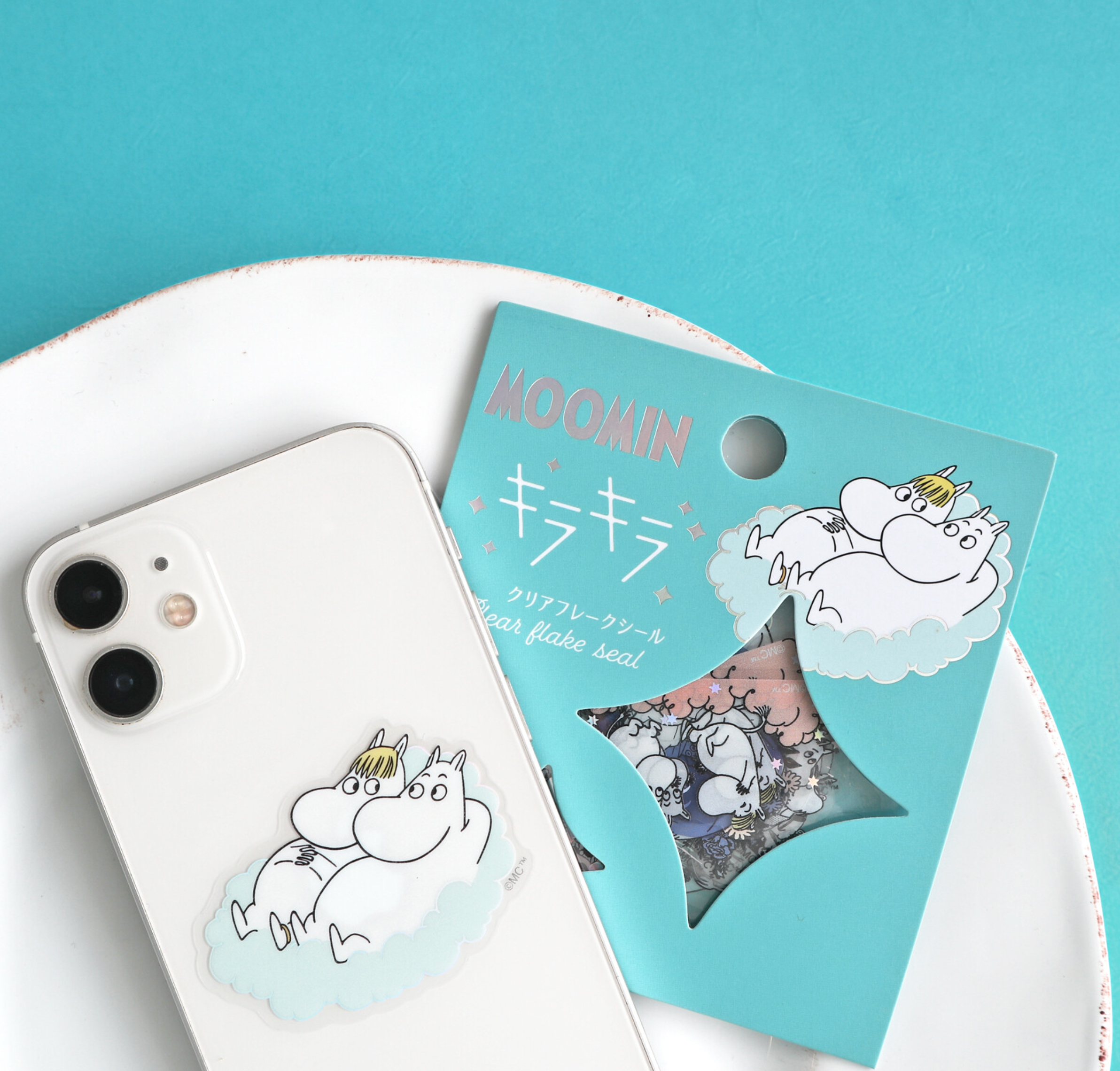 Moomintroll and Snorkmaiden from MOOMIN Sparkle Transparent Flake Stickers