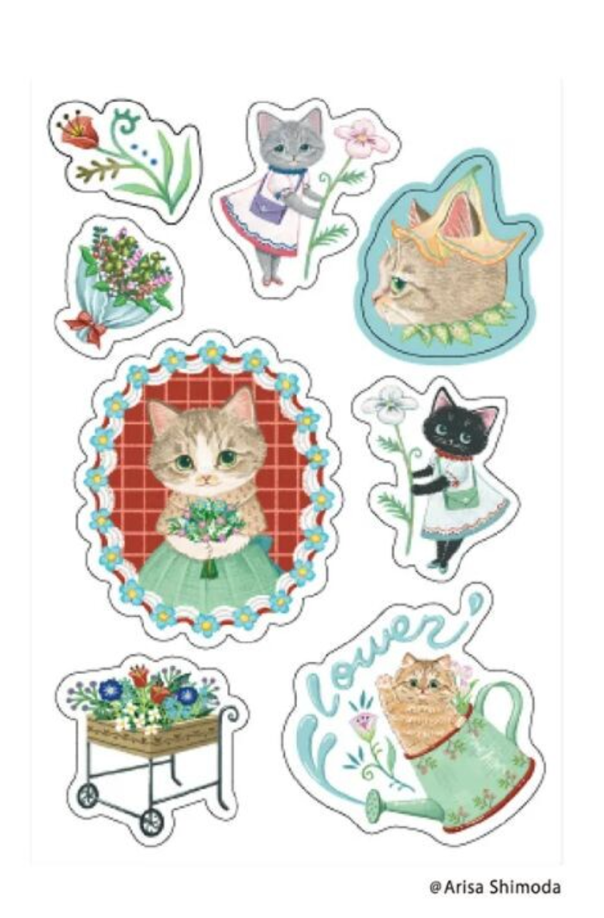 Multi-Purpose Stickers - Flower & Cat by Arisa Shimoda